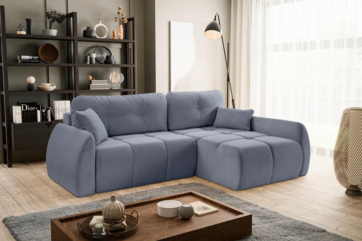 Ecksofa Sancho Long Blaugrau - Blaugrau/Schwarz, Basics, Holz/Kunststoff (255/155cm) - MID.YOU