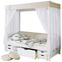 Postelja Z Baldahinom Lino, 90x200, Bela, Bež - bela/bež, Moderno, les (90/200cm) - MID.YOU