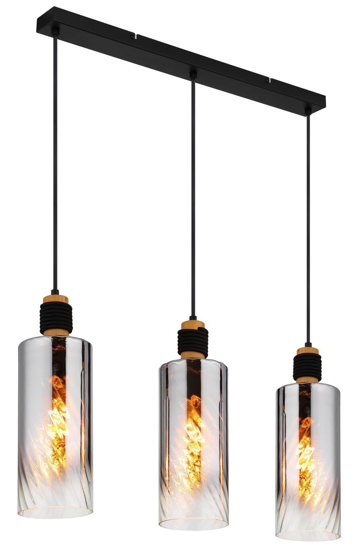 HÄNGELEUCHTE 15777-3H  OSBORNE - Klar/Schwarz, Design, Glas/Holz (68/12/150cm) - Globo