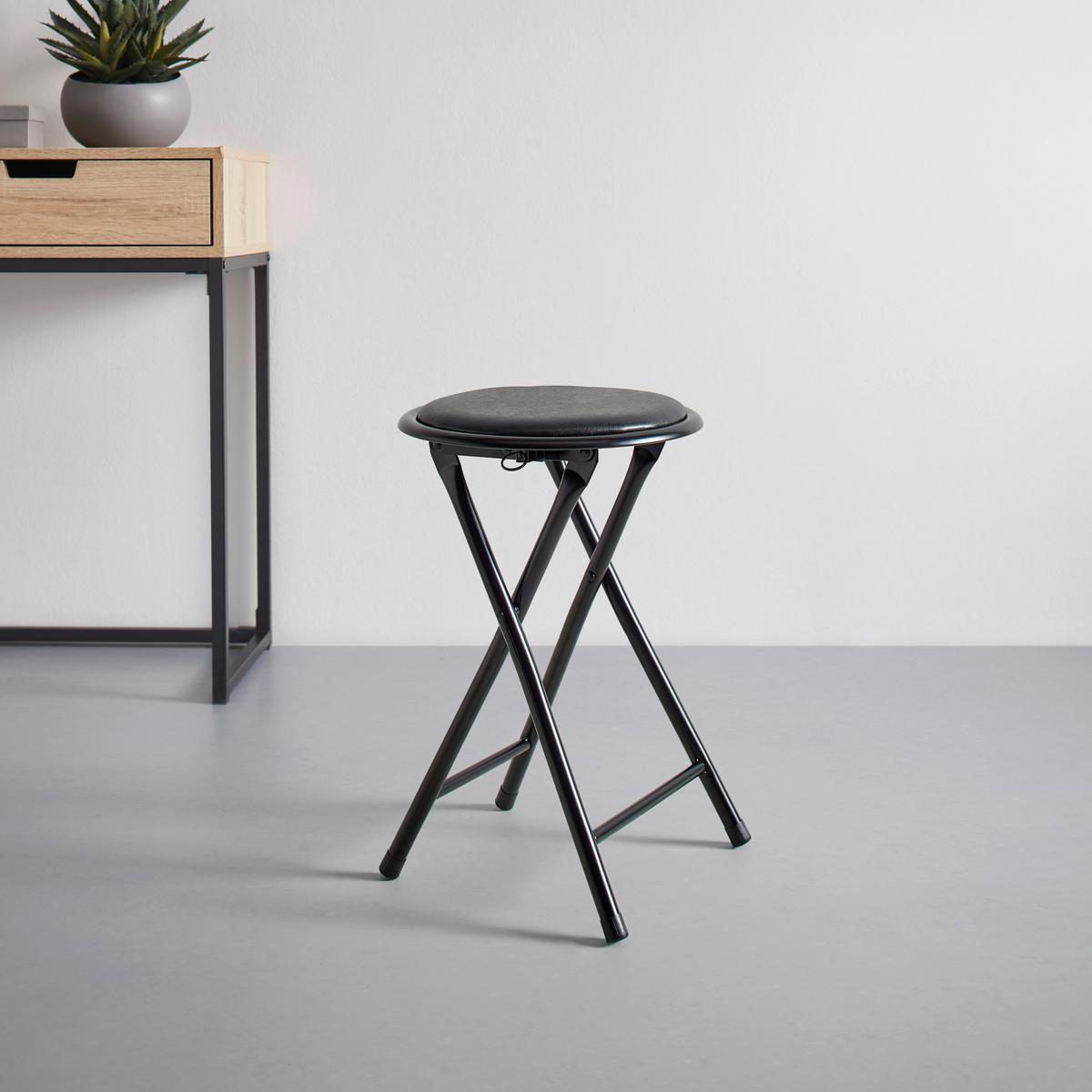 Taburet pliabil RAKI II - negru, Konventionell, metal/textil (30/45cm) - Modern Living