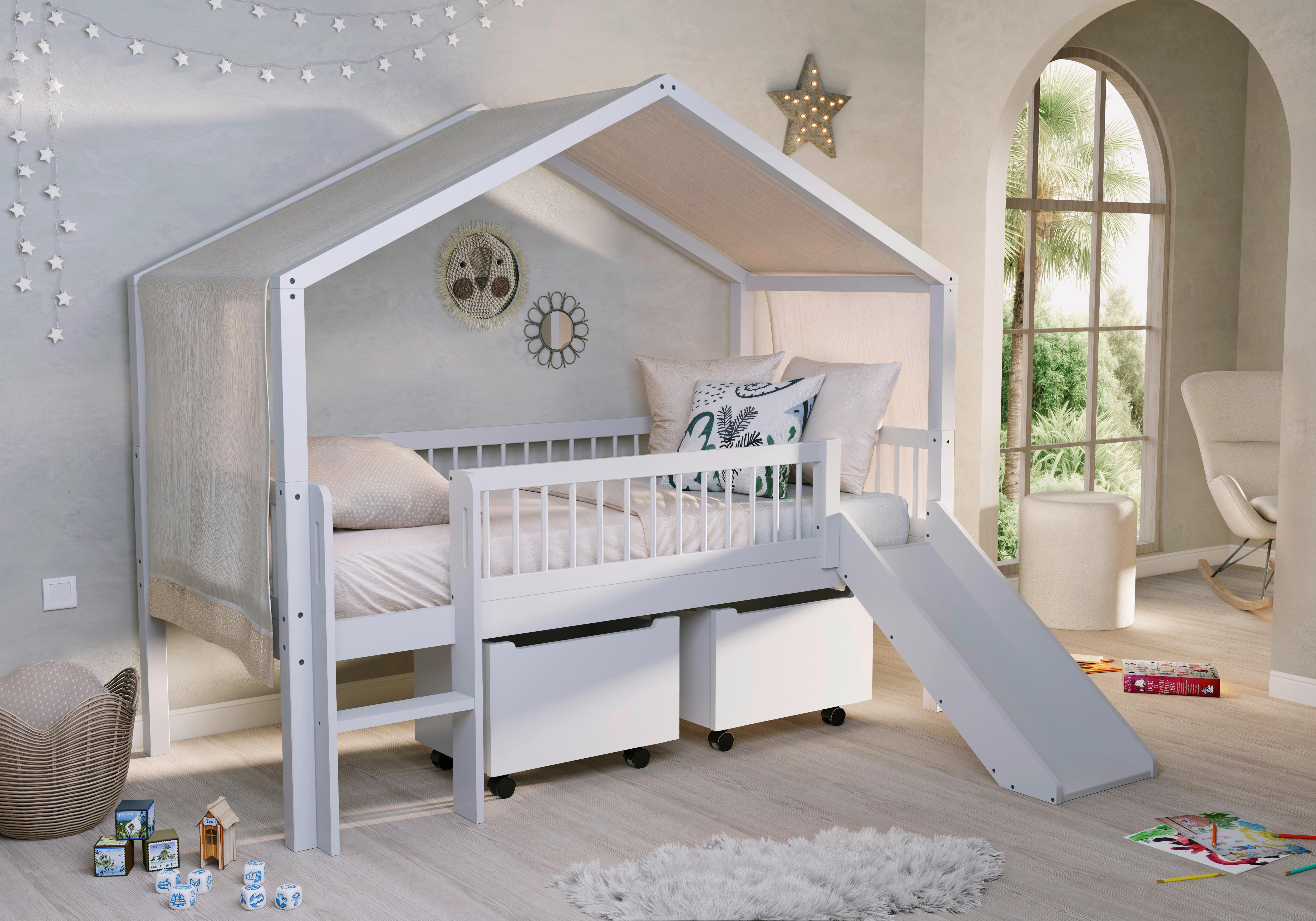 Hausbett FORREST Weiß ca.90x200cm Rutsche, Bettladen - Weiß, MODERN, Holz (90/200cm) - Vipack