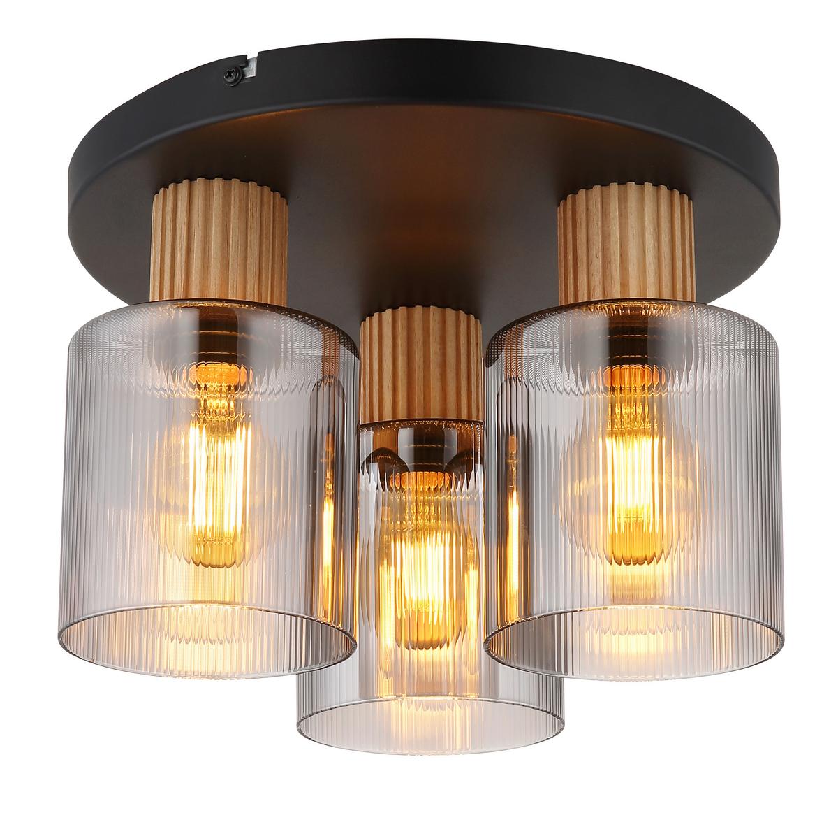 DECKENLEUCHTE 15768-3D - Dunkelbraun/Schwarz, Natur, Glas/Holz (30/21cm) - Globo