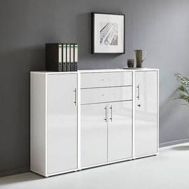 Aktenschrank Office Edition Sw Set 16 Weiß - Weiß Hochglanz/Weiß, MODERN, Holzwerkstoff (172,6/113,6/33cm) - MID.YOU