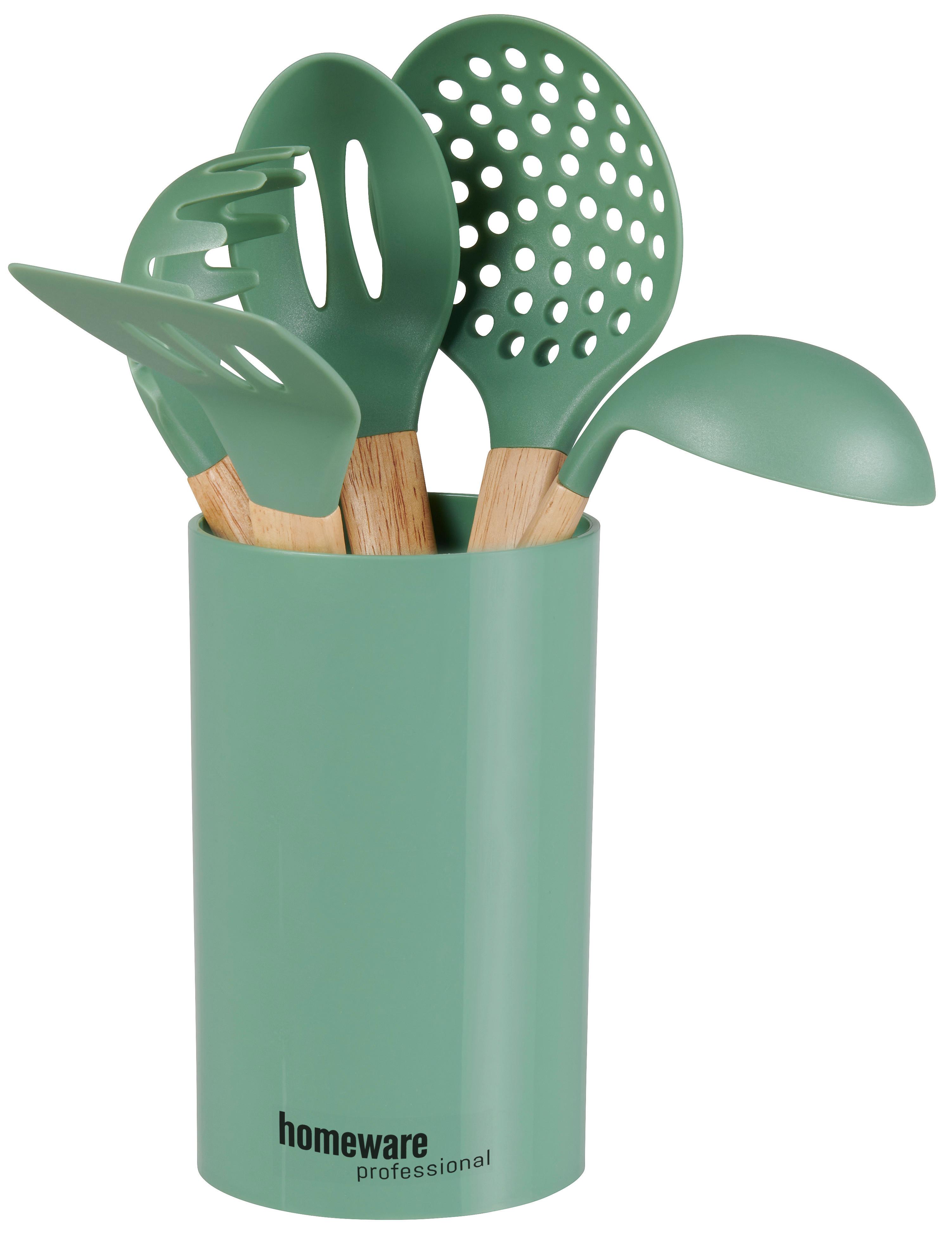 ZESTAW PRZYBORÓW KUCHENNYCH AE-C269BA1303 - kolor naturalny/ciemnozielony, Basics, tworzywo sztuczne/drewno - Homeware Profession.