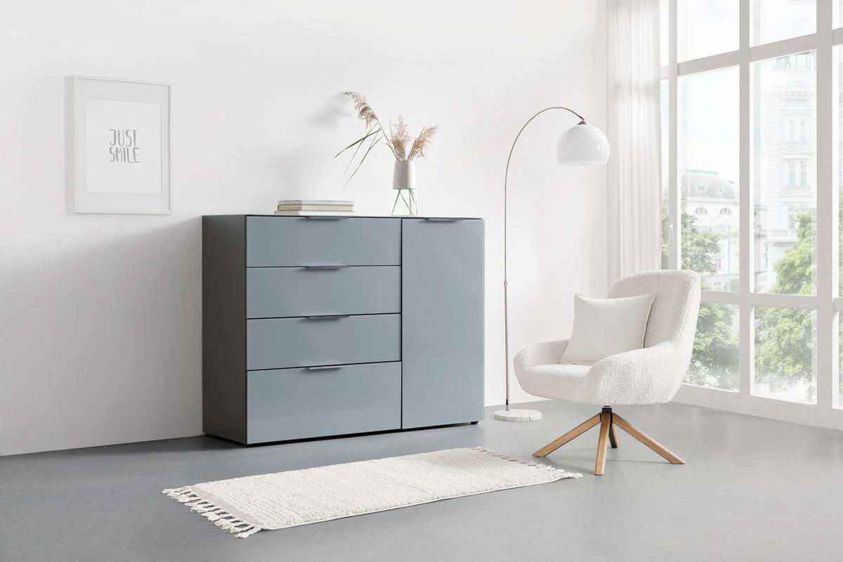 Sideboard Oakland in Grau/Graphitfarben - Chromfarben/Silberfarben, MODERN, Glas/Holzwerkstoff (134/102/42cm) - Premium Living