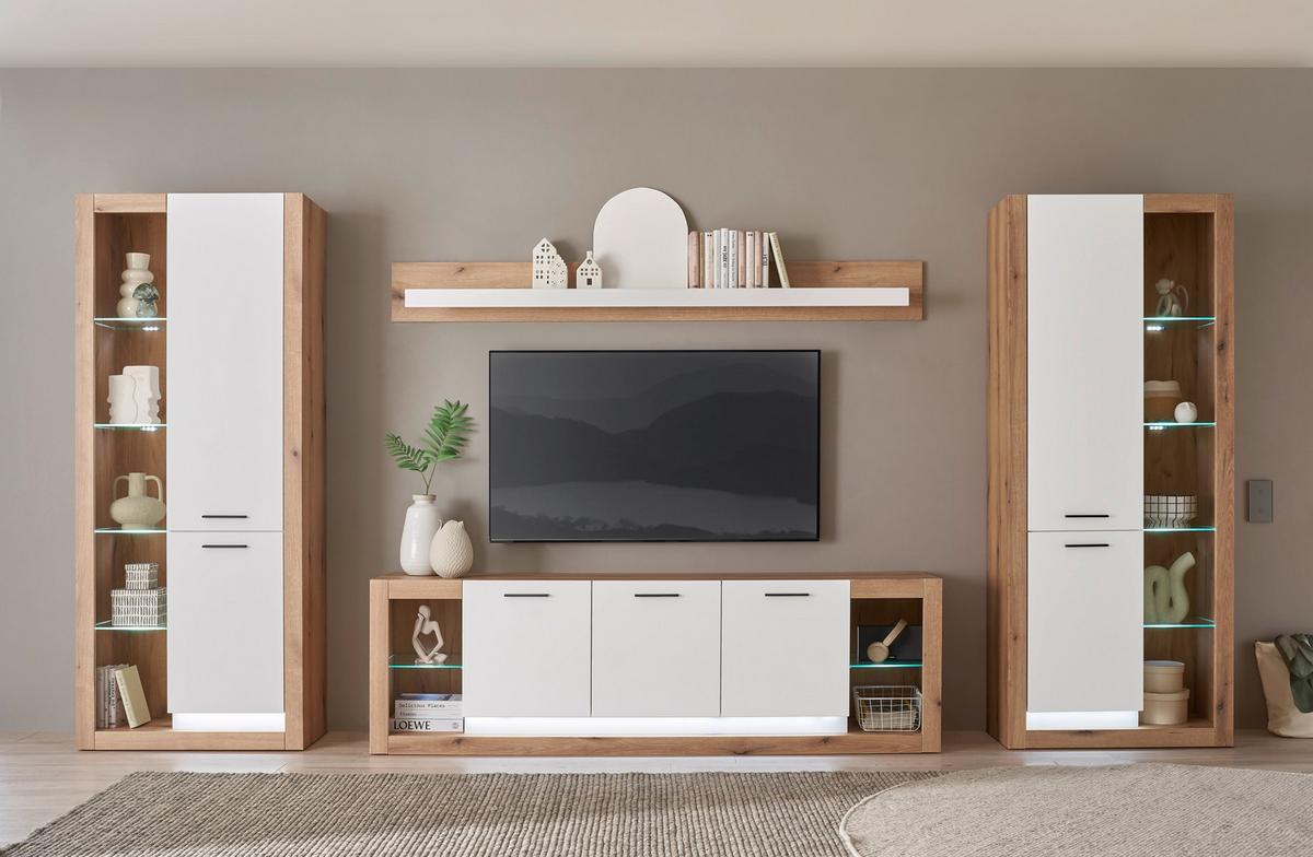 WOHNWAND BRIXEN - Eichefarben/Schwarz, Design, Glas/Holzwerkstoff (398/195/43cm) - MID.YOU