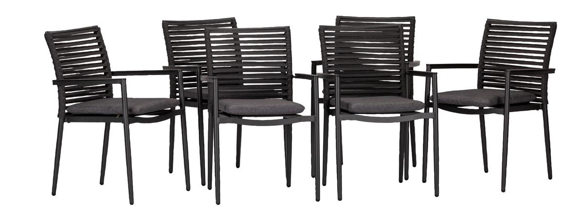 Gartensessel-Set 6-tlg. stapelbar New Jersey Metall - Dunkelgrau/Anthrazit, Basics, Holzwerkstoff/Kunststoff (61/57/86cm) - Acamp