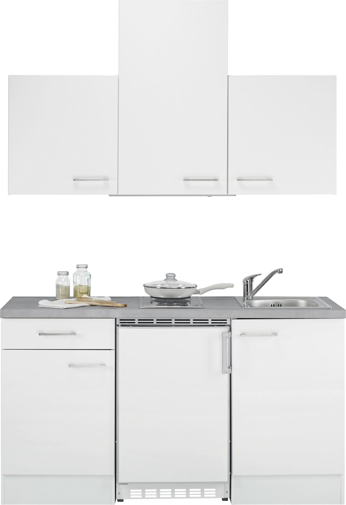 Mini Kuhinjski Blok Neo, S Kuhališčem In Hladilnikom - bela, Moderno, leseni material (150cm) - FlexWell