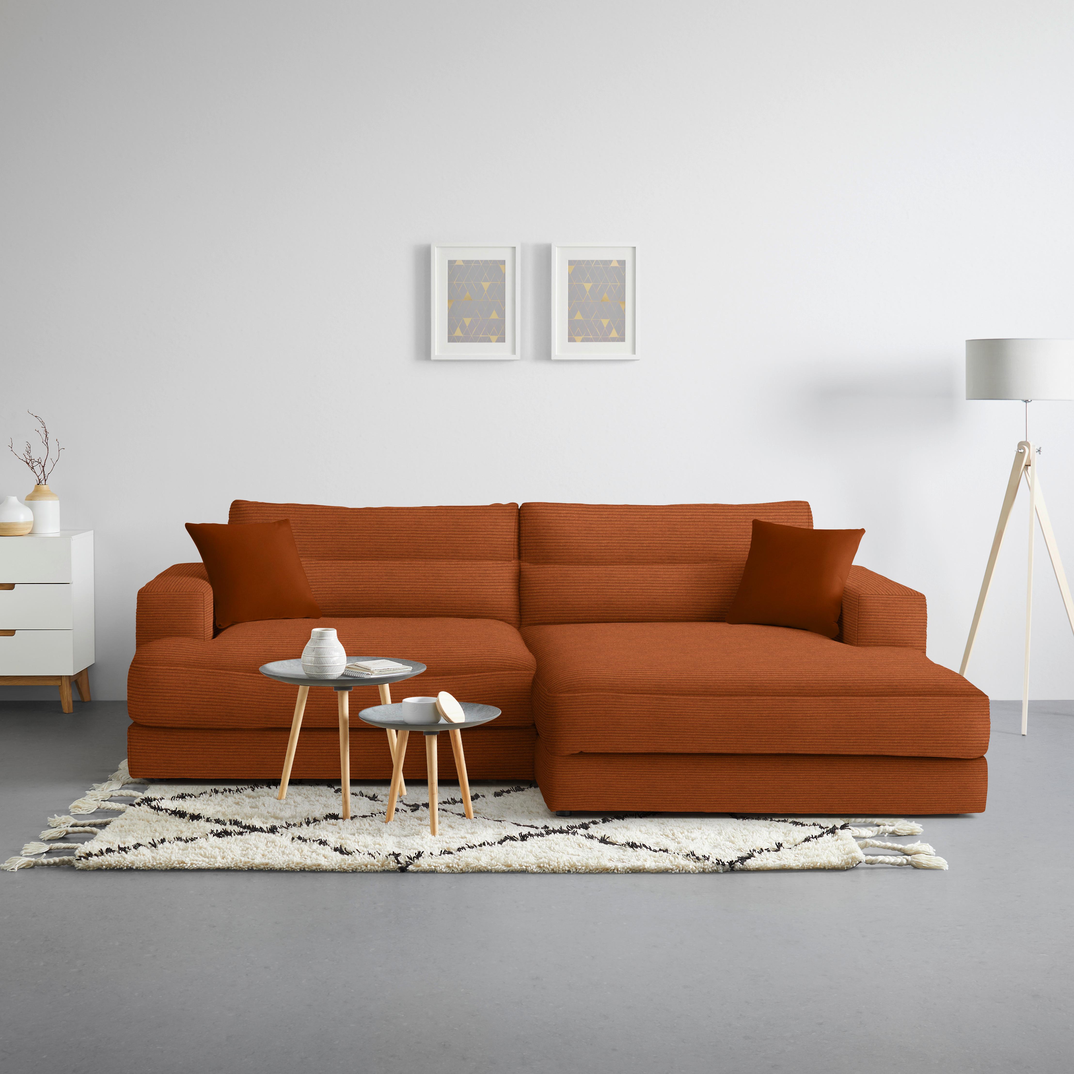 Ecksofa Fabiona rechts Rostfarben - Rostfarben/Schwarz, MODERN, Holz/Kunststoff (268/85/194cm) - Premium Living