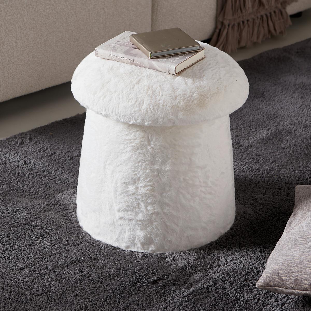 Hocker Fungi mit Stauraum Wollweiß Kunstfell - Beige/Creme, ROMANTIK / LANDHAUS, Holzwerkstoff/Textil (41/43/41cm) - Premium Living