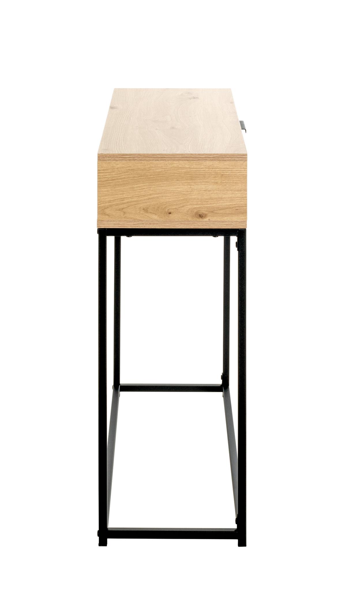 STÓŁ KONSOLA MALMÖ 80 - kolor dębowy/czarny, Modern, materiał drewnopochodny/metal (80/28/77cm)