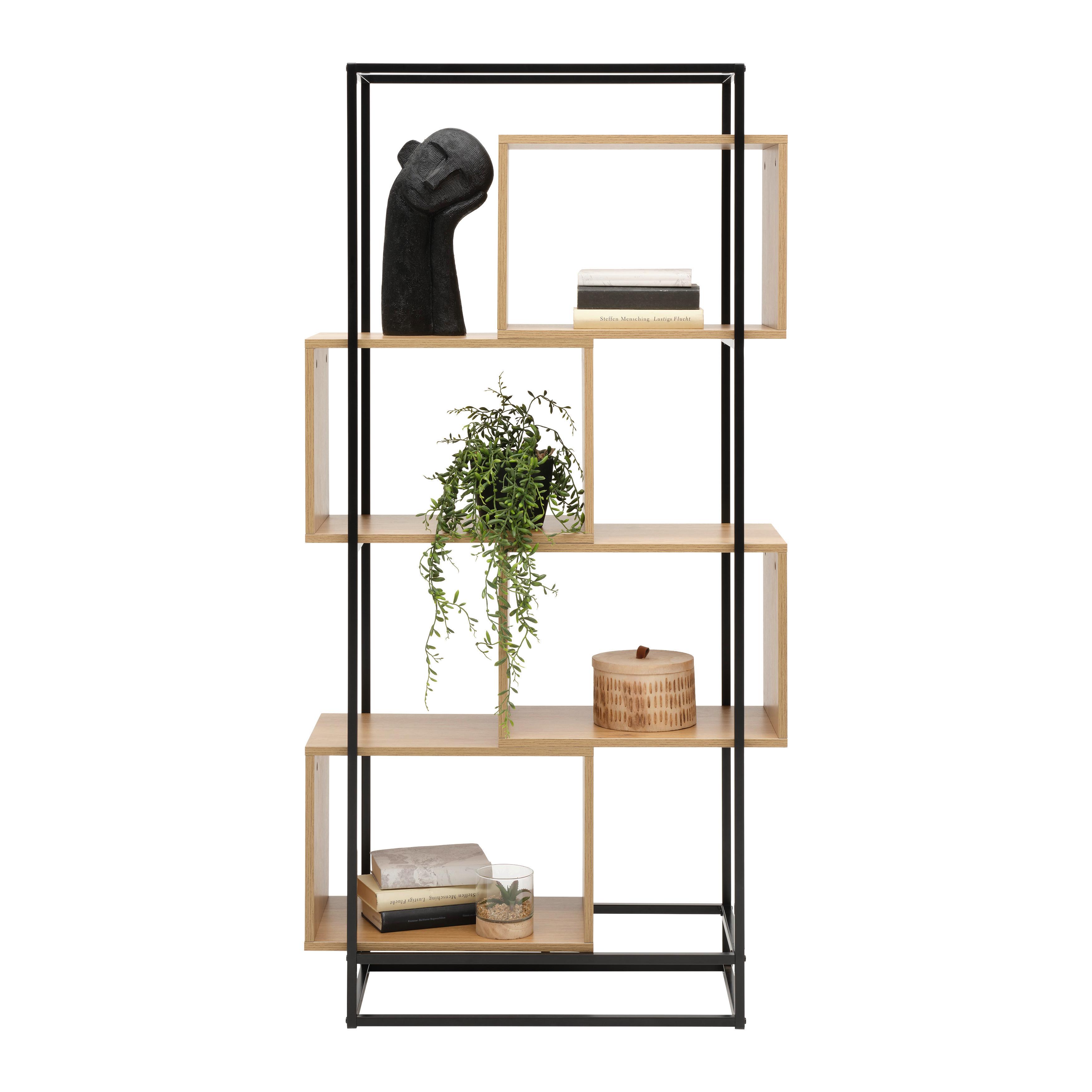 HYLLA ADRIAN -EXKLUSIV- - svart/naturfärgad, Modern, metall/trämaterial (80/160/33,2cm) - Mömax
