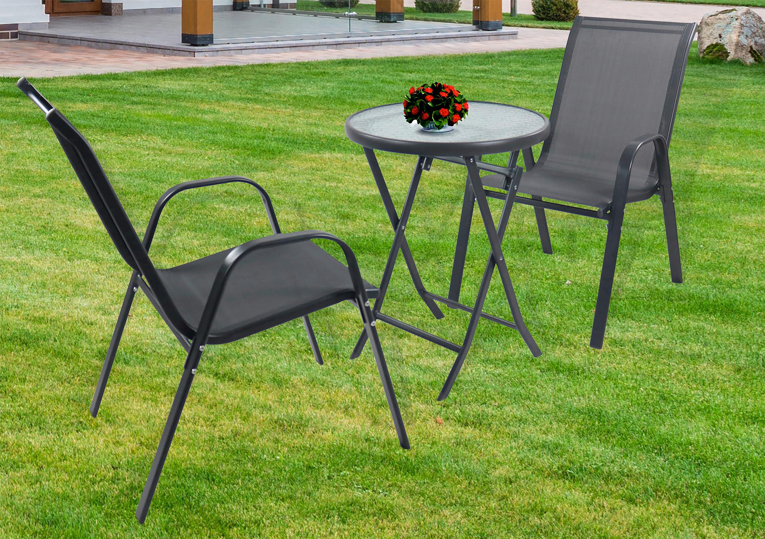 GARTENSET SONLAS L 920590 3-TLG - Anthrazit, Modern, Glas/Metall - MID.YOU