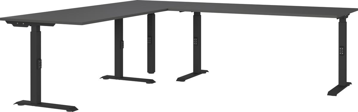 Eckschreibtisch Ribera in Schwarz/Graphitfarben - Graphitfarben/Schwarz, Modern, Holzwerkstoff/Metall (240/68-91/220cm) - Premium Living