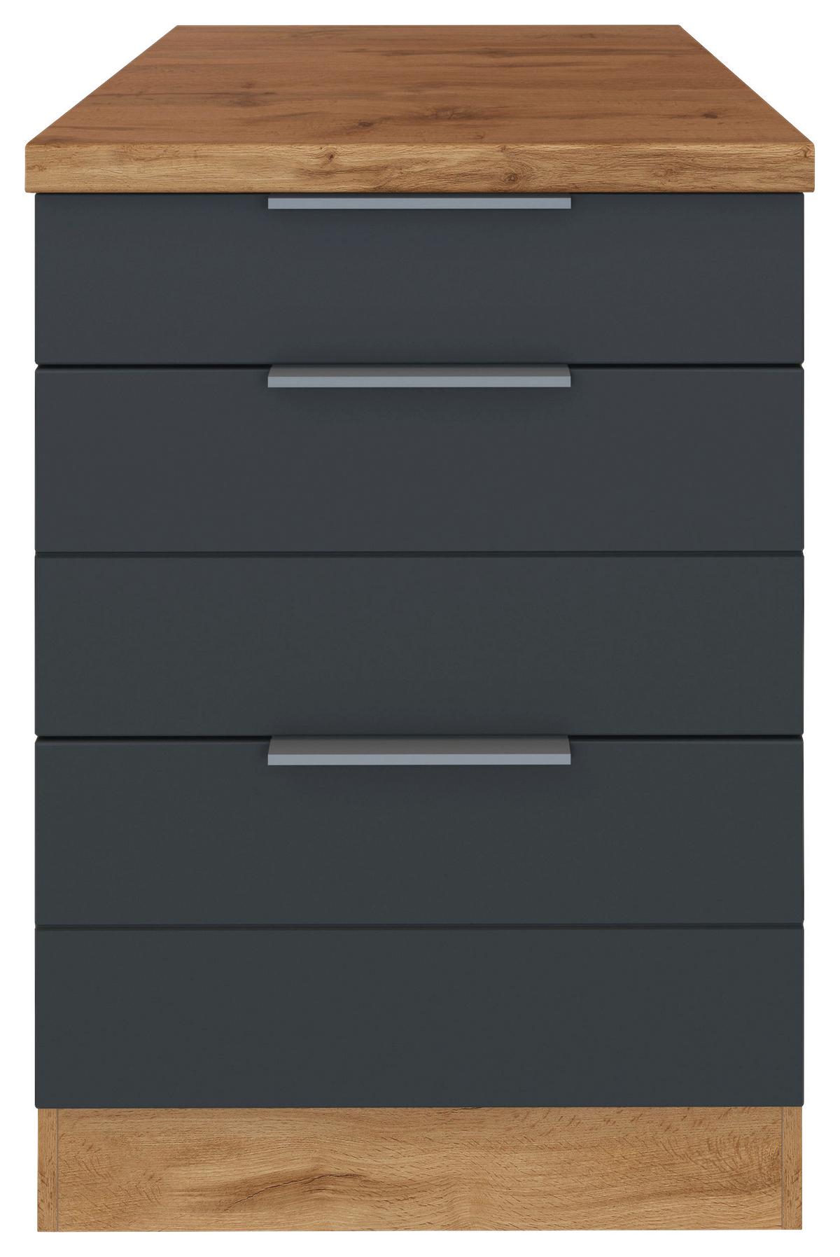 Küchenunterschrank Florenz ca. 60 cm Grau/Eiche - Eiche Wotan/Grau, Design, Holzwerkstoff/Metall (60/86/60cm) - Held