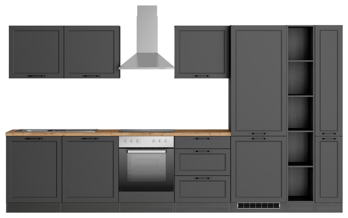 Küchenzeile Meran mit Geräten ca. 360 cm Grau/Eiche - Eiche Wotan/Schwarz, LIFESTYLE, Holzwerkstoff/Metall (360cm) - Held