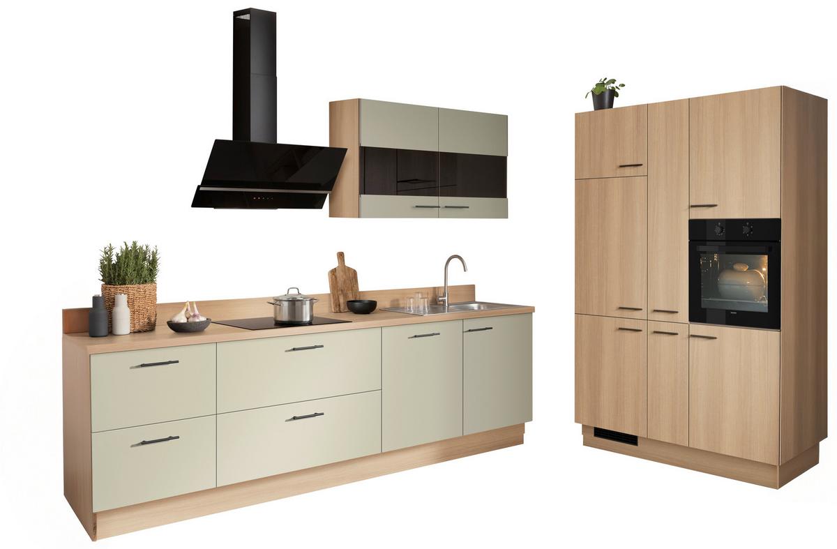 Einbauküche IP1200/2200 o. Geräte Eichefarben - Eichefarben/Schwarz, MODERN, Holzwerkstoff/Metall (280/150cm) - Impuls