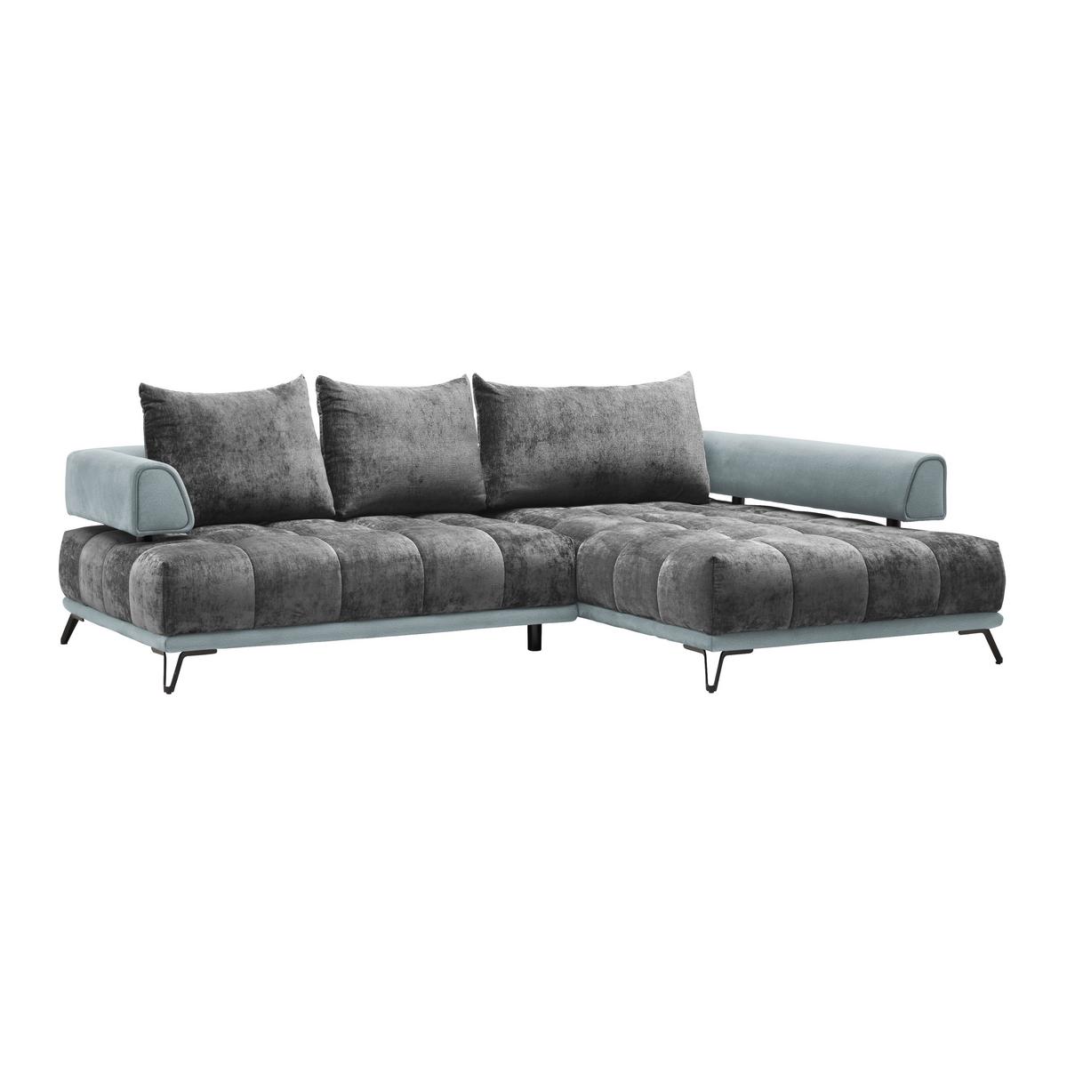 Ecksofa Morgan Silberfarben - Silberfarben/Schwarz, MODERN, Textil/Metall (262/67-87/184cm) - Mömax