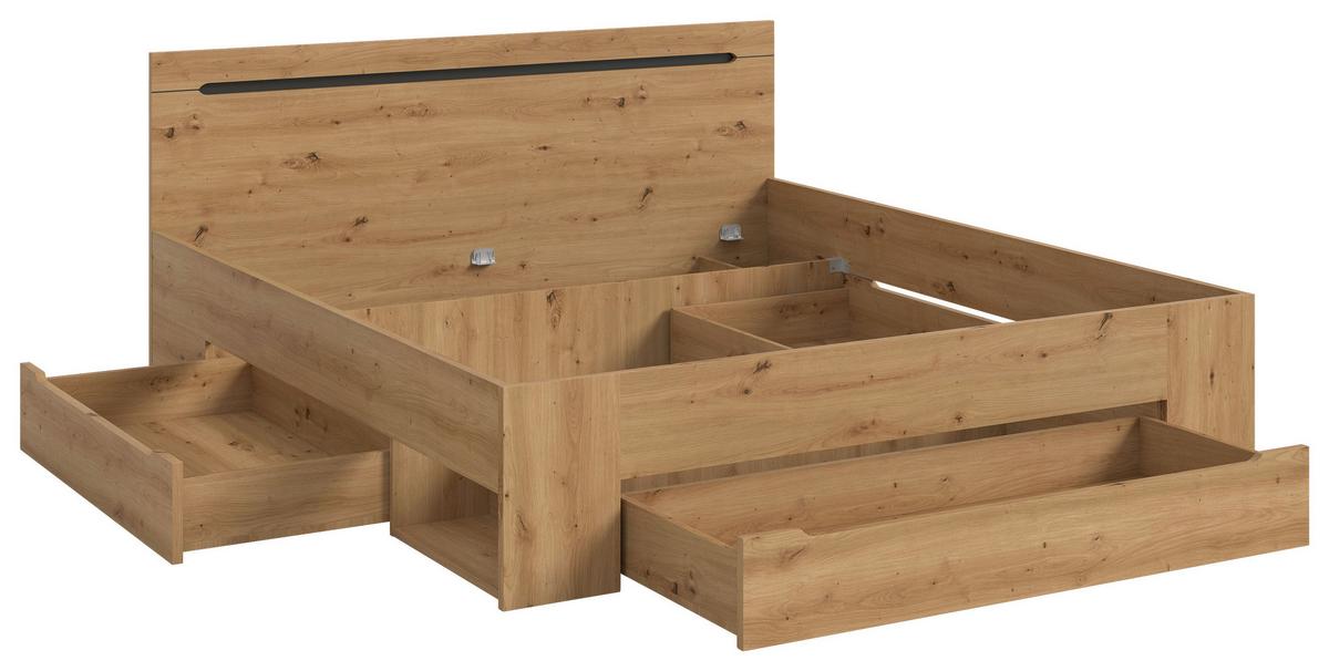Bett CANU Eiche Artisan ca. 180x200 cm mit Stauraum - Eiche Artisan/Grau, MODERN, Holzwerkstoff (180/200cm) - MID.YOU