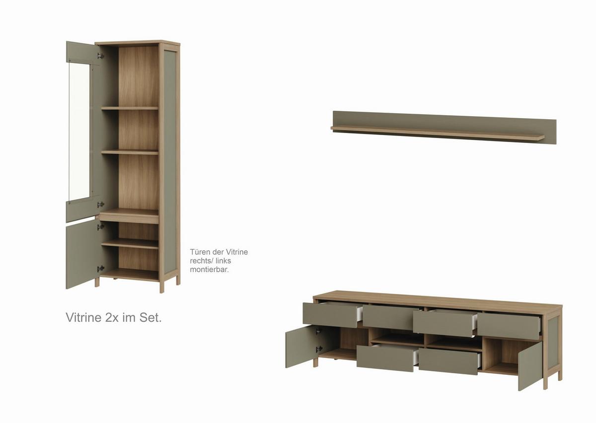 Wohnwand Stranda Eukalyptusholzfarben - Eukalyptusholzfarben/Eichefarben, Design, Holzwerkstoff (339/195/39cm) - MID.YOU