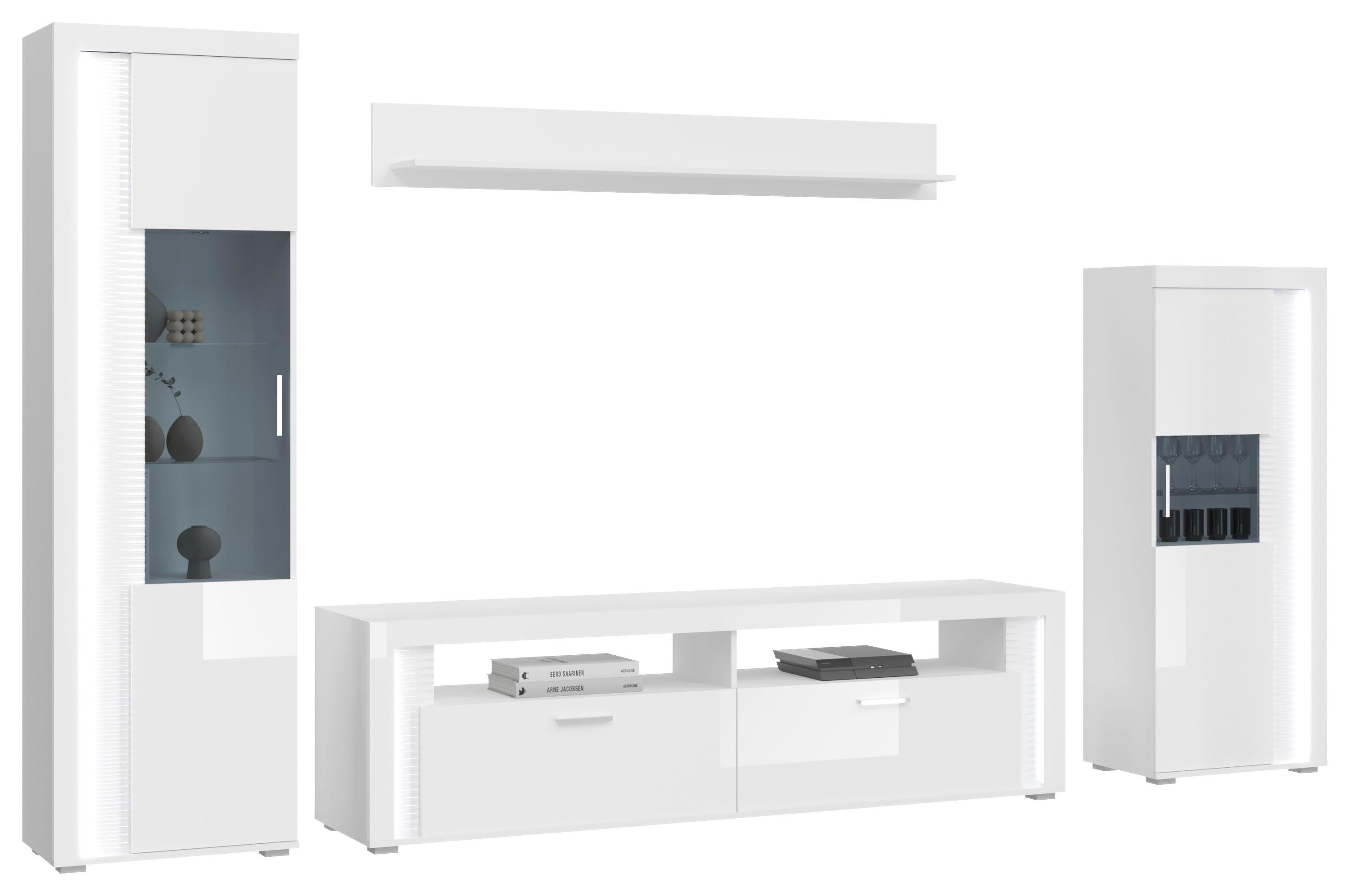Ansamblu mobilier camera de zi SKYLIGHT - alb lucios intens, Design, material pe bază de lemn (351/202/46cm) - Modern Living