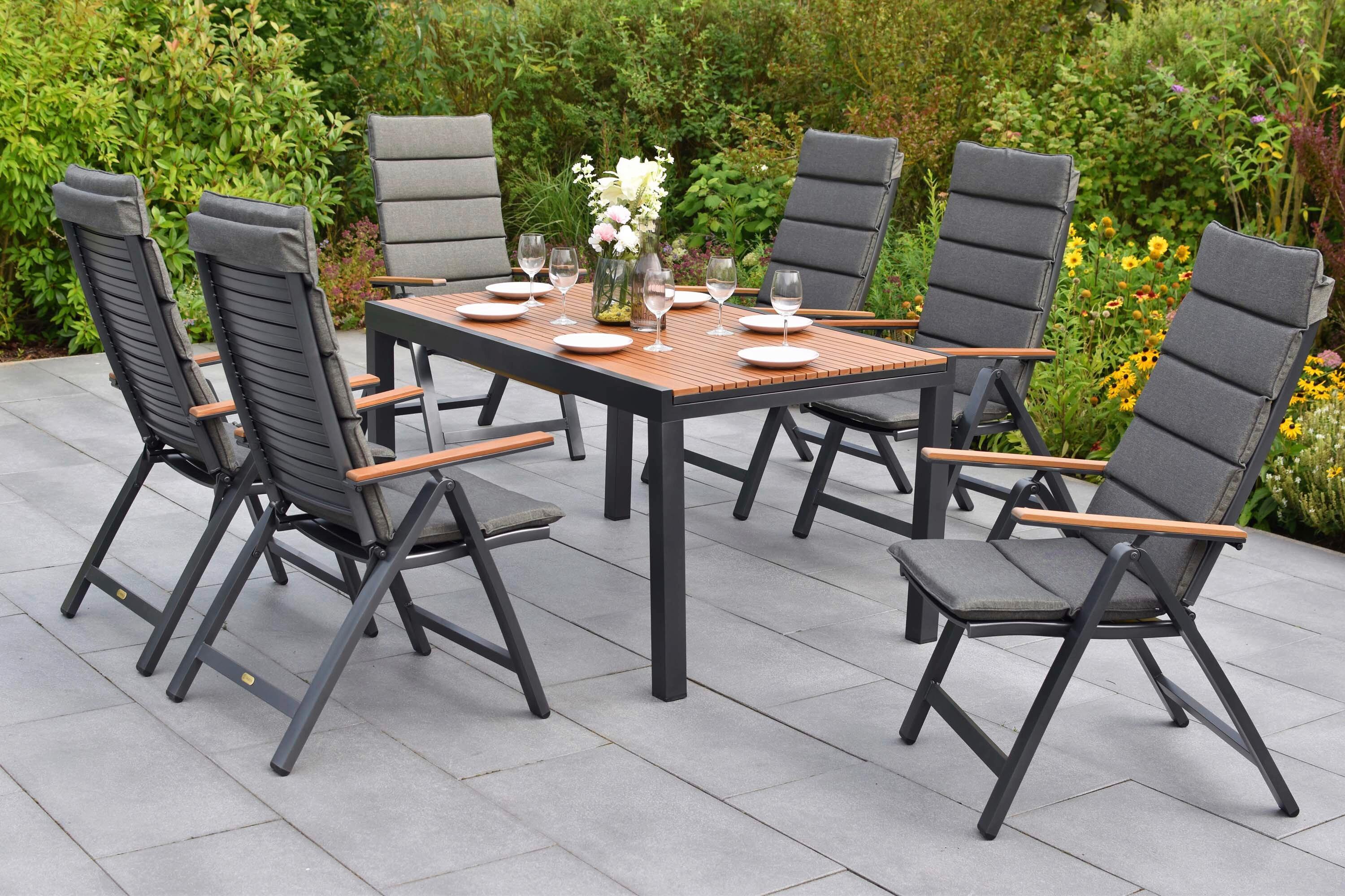 Gartentischgruppe Astros 13-tlg. Graphitfarben - Graphitfarben/Naturfarben, KONVENTIONELL, Kunststoff/Textil - Gardenson