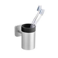 Pahar pentru periuțe de dinți Porto - culoare inox/negru, Modern, plastic/metal (6,5/11/10,5cm) - Wenko