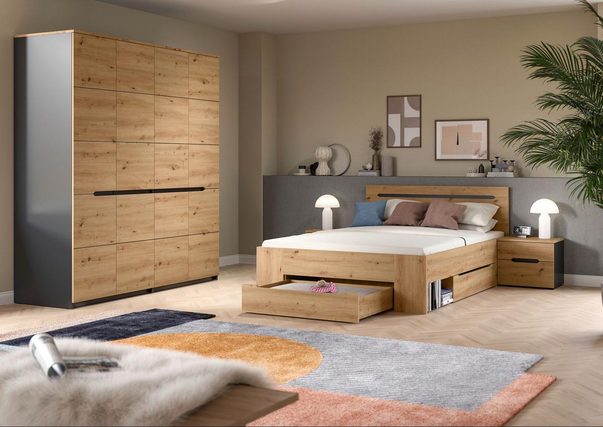 Schlafzimmer CANU 4-teilig Grau, Eiche Artisan - Eiche Artisan/Grau, MODERN, Holzwerkstoff - MID.YOU