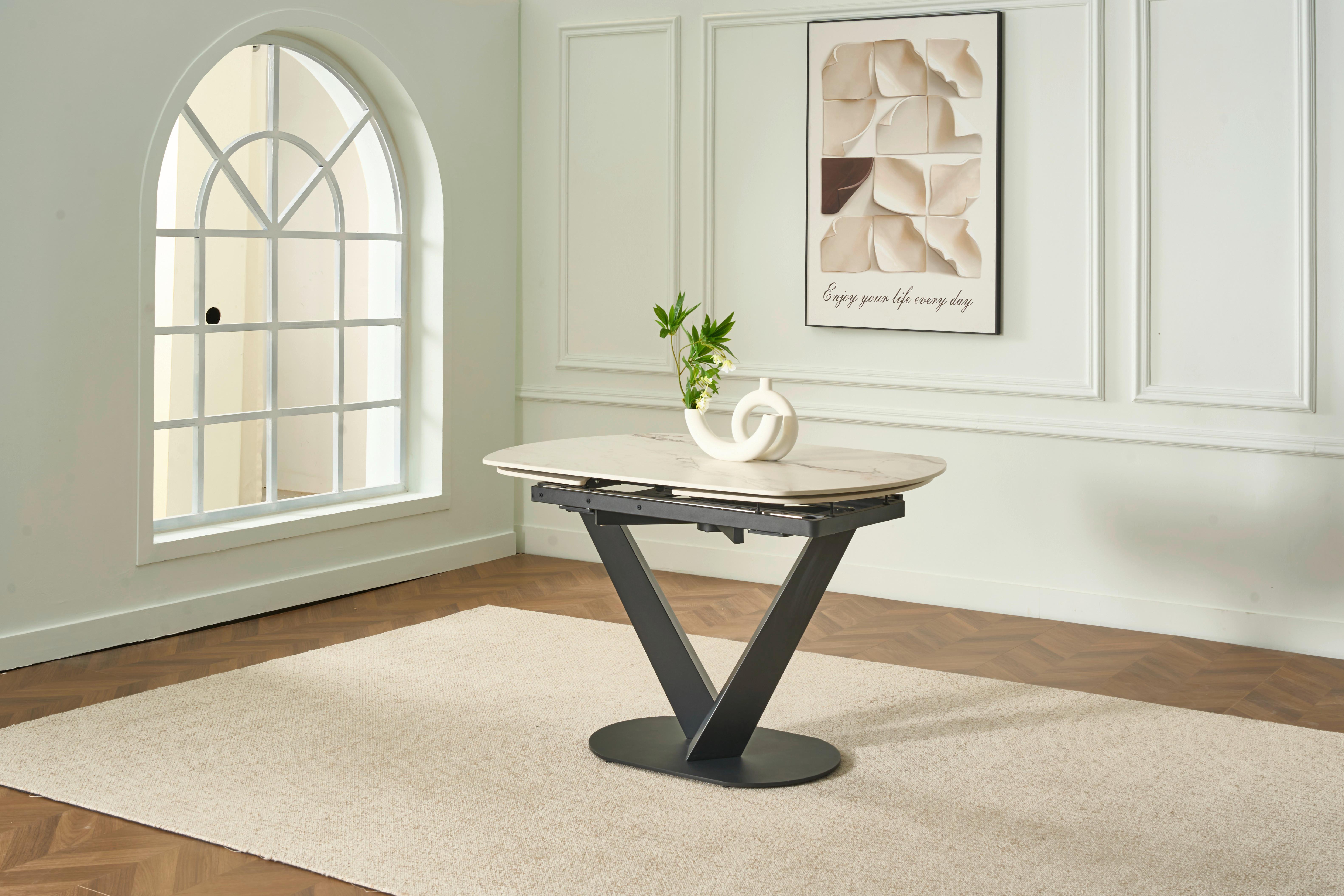 UTDRAGBART BORD NICOLAS - vit/svart, Modern, metall/sten (120-180/90/75-77cm) - Mömax