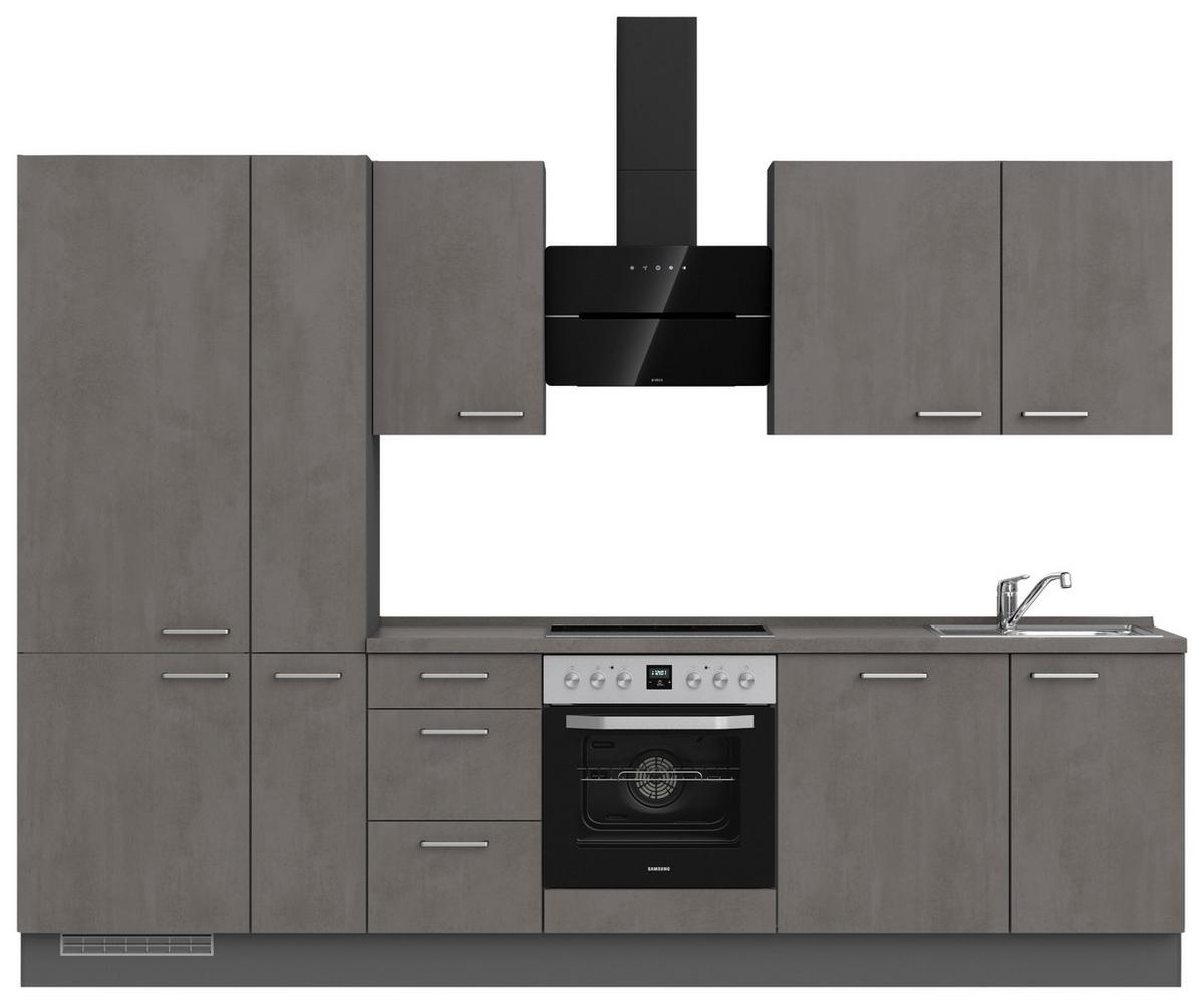 Küchenblock Riva High m. Geräten Schieferfarben - Schieferfarben/Edelstahlfarben, MODERN, Holzwerkstoff/Metall (300cm) - Nobilia