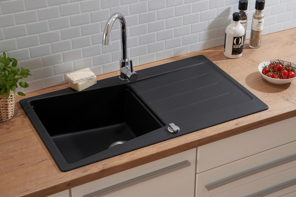 Granitspüle Seattle ca. 86x20x50 cm Schwarz - Schwarz, Trend, Stein (86/20/50cm) - Respekta