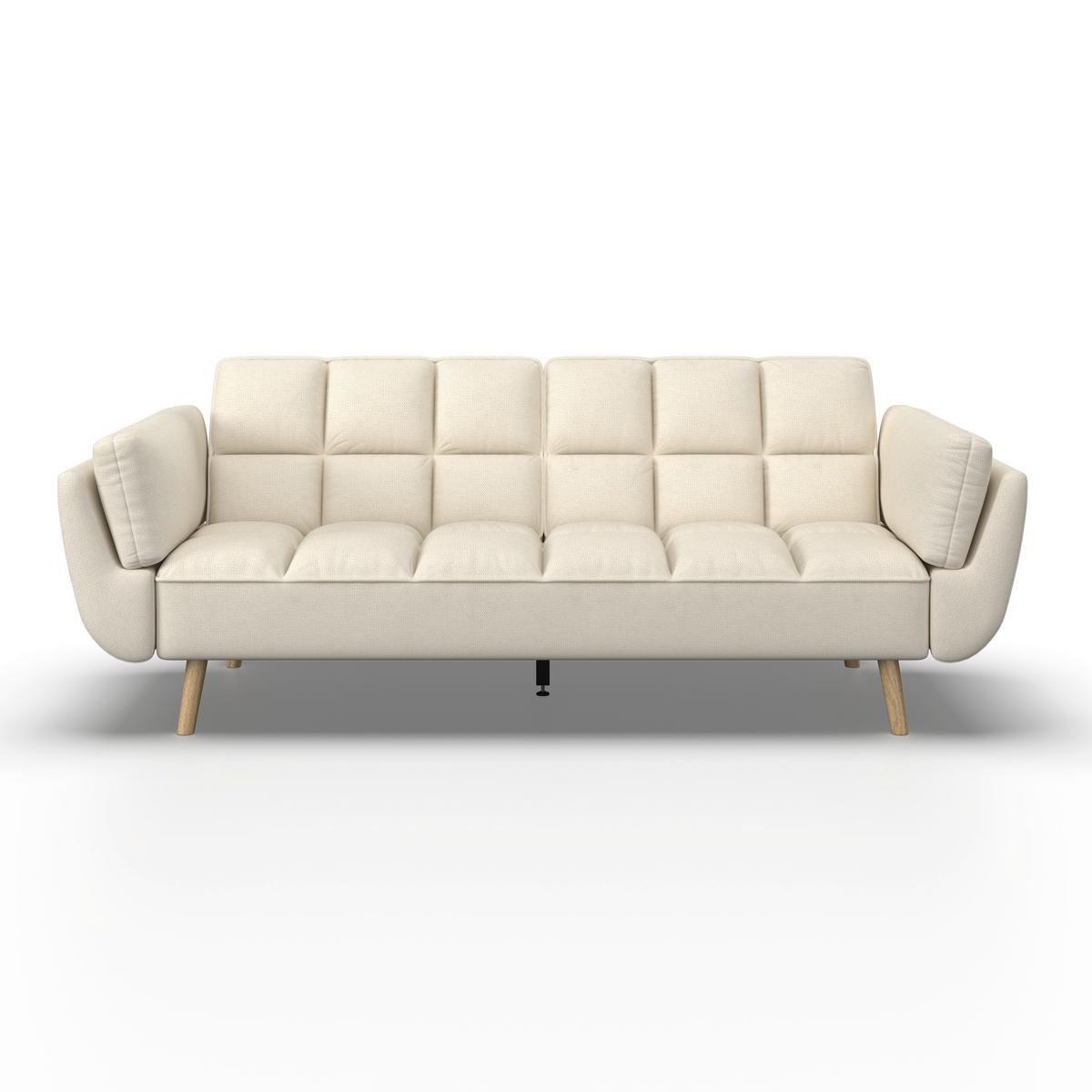 Schlafsofa Cora Webstoff Creme - Creme/Naturfarben, MODERN, Holz/Textil (214/92/81cm) - Bessagi Home