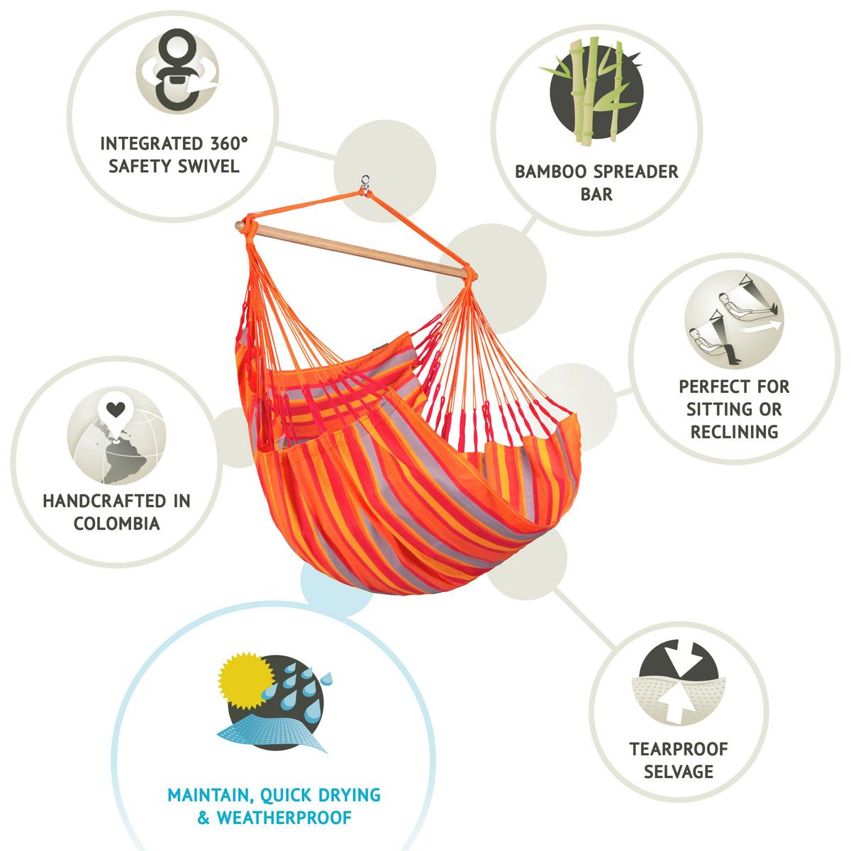 Hängesessel Comfort Hammock Echtholz Gelb/Orange/Rot/Grau - Gelb/Rot, LIFESTYLE, Holz/Textil (110/160/180cm) - La Siesta