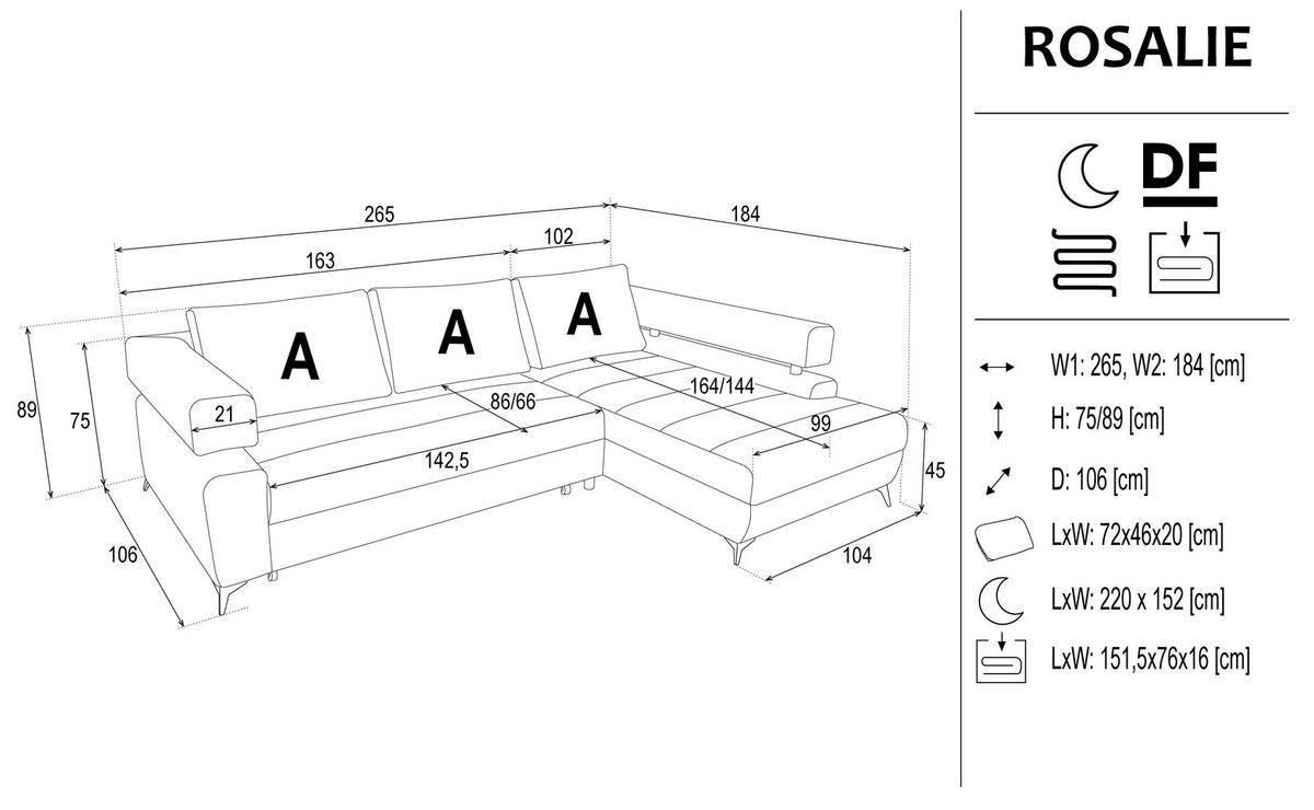 Coltar ROSALIE - negru, Konventionell, textil (265/184cm) - Modern Living