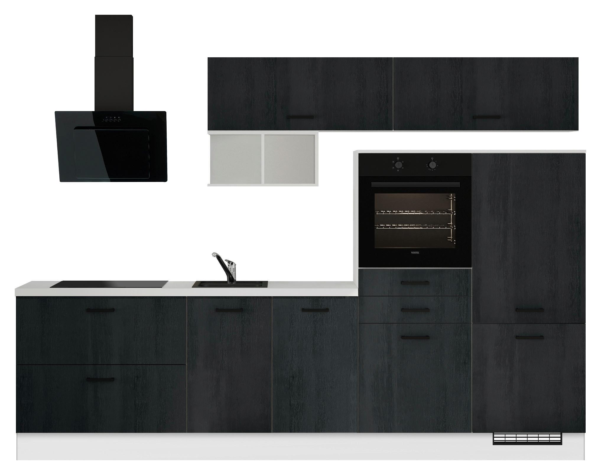 Küchenblock IBZ ohne Geräte ca.300cm Schwarz/Weiß - Eiche dunkel/Schwarz, Design, Holzwerkstoff/Metall (300cm) - Impuls