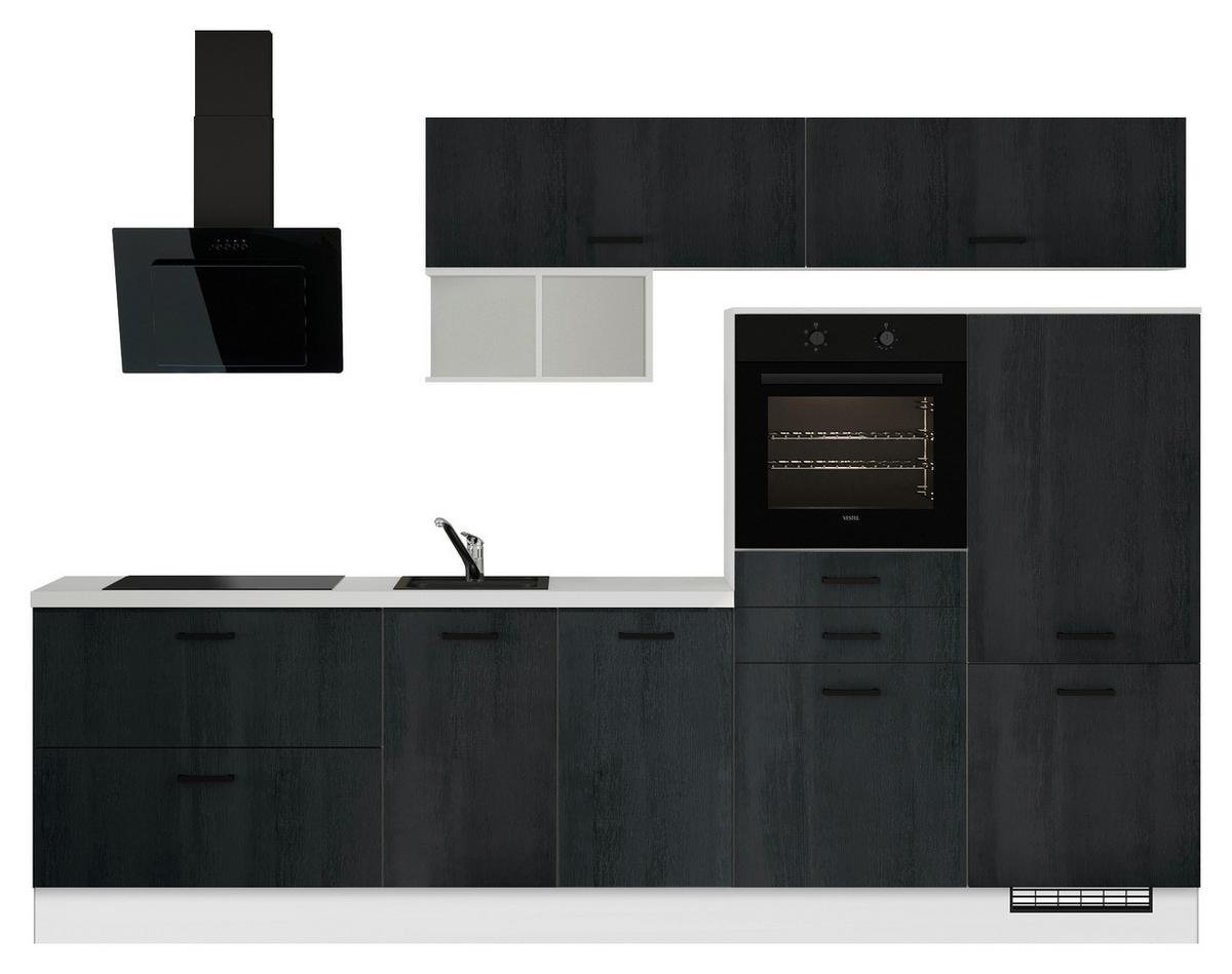 Küchenblock IBZ ohne Geräte ca.300cm Schwarz/Weiß - Eiche dunkel/Schwarz, Design, Holzwerkstoff/Metall (300cm) - Impuls