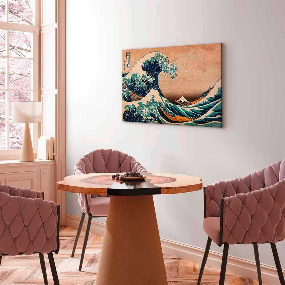 Slika Na Platnu The Great Wave Of Kanagawa - modra/bež, Basics, tekstil/les (90/60/1.2cm) - artgeist