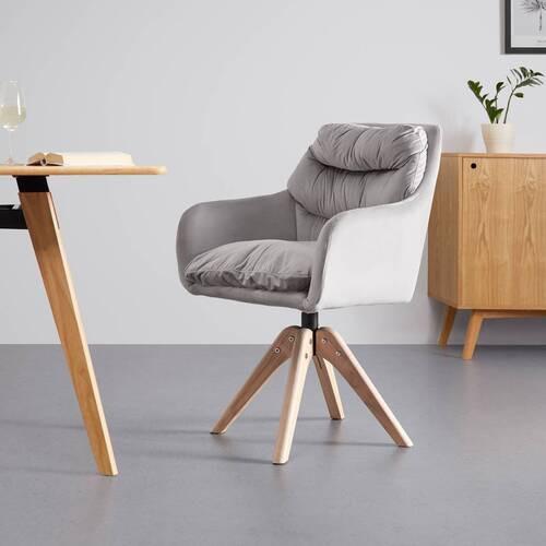 Armlehnstuhl Juana Hellgrau Samt Drehbar Gepolstert - Hellgrau/Naturfarben, MODERN, Holz/Textil (61/93/65cm) - Bessagi Home