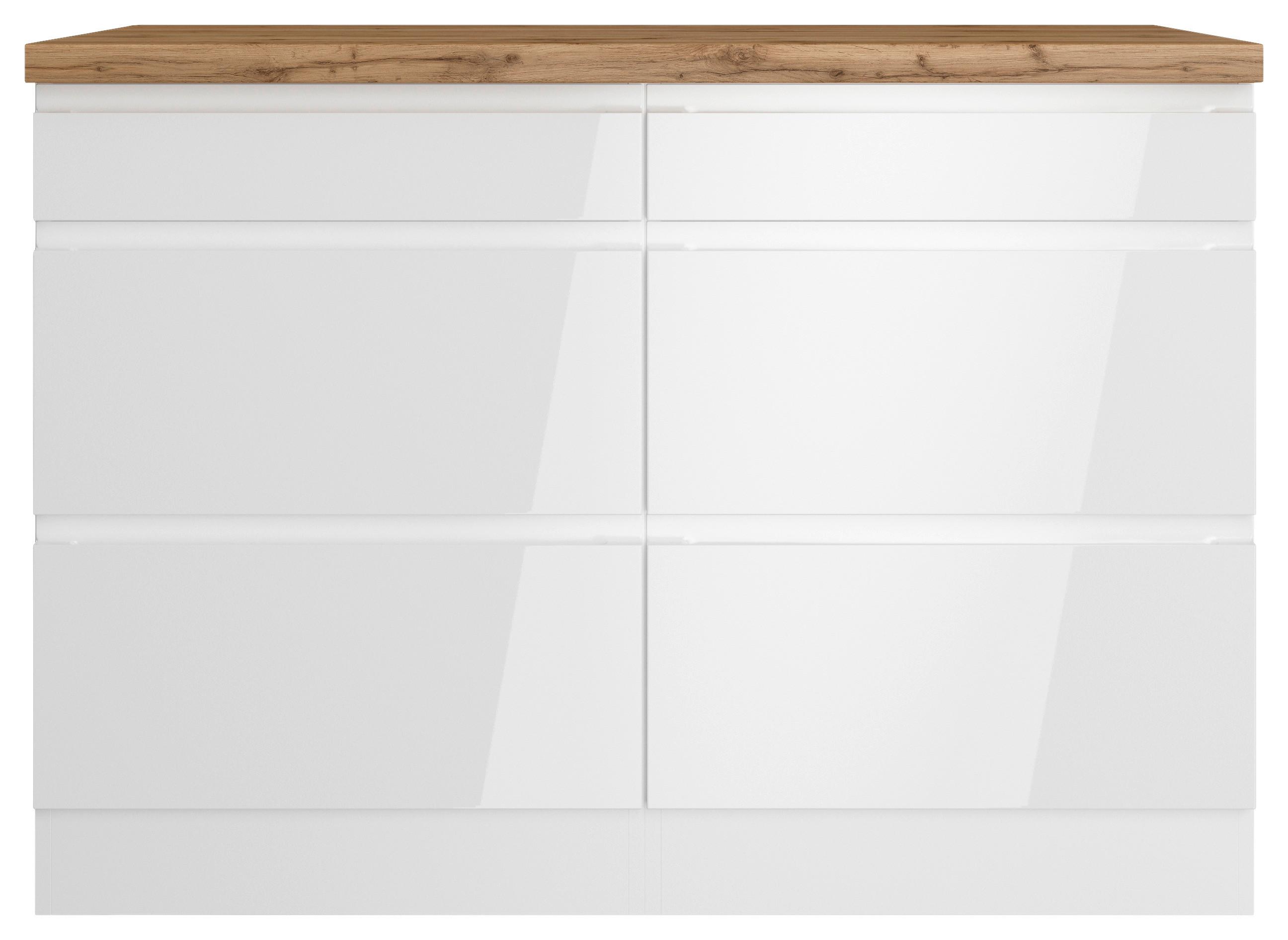 Küchenunterschrank Monza ca. 120x86 cm Weiß/Eiche - Weiß Hochglanz/Eiche Wotan, LIFESTYLE, Holzwerkstoff (120/86/60cm) - Held