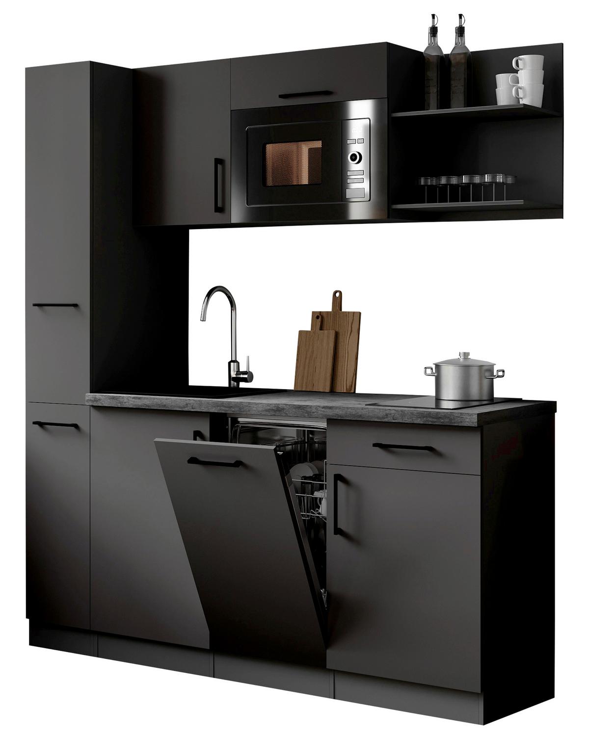 Küchenblock Oliver m. Geräten Grau - Grau, Trend, Holzwerkstoff/Metall (175cm) - Respekta