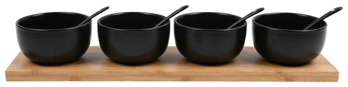 Dipschalenset Tapas 4 Schwarz, 9-teilig - Schwarz, MODERN, Holz/Keramik (45/11.5/7.2cm) - Modern Living