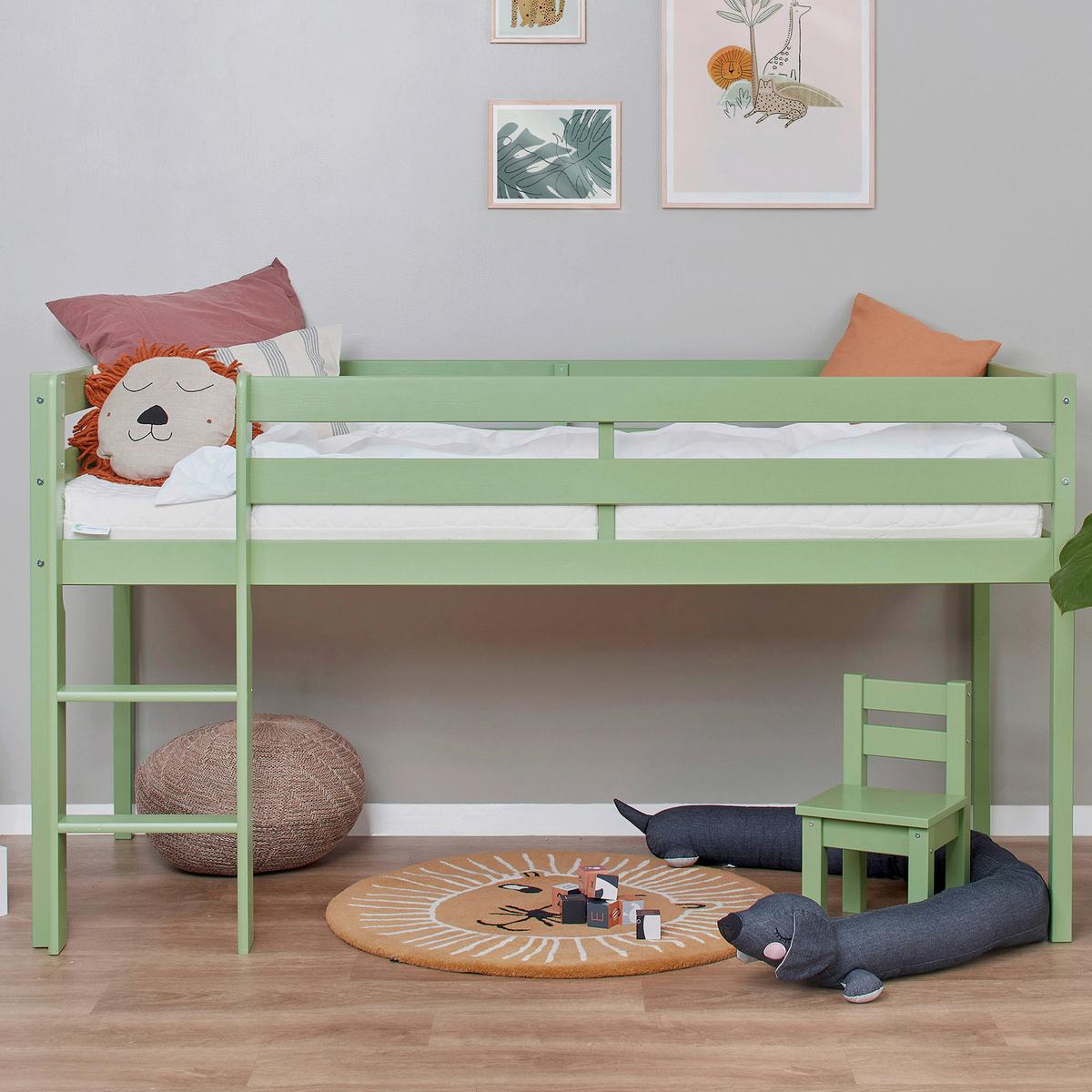 Hochbett ECO COMFORT Grün ca. 90x200 cm - Naturfarben/Grün, MODERN, Holz (90/200cm) - MID.YOU