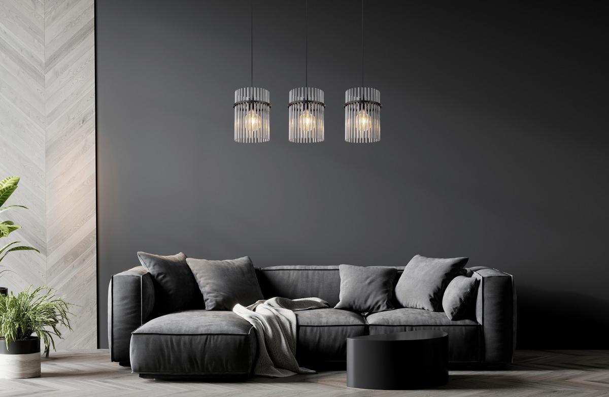 Függőlámpa 15698-3h Gorley - fekete/szürke, Design, műanyag/üveg (80/20/140cm) - Globo