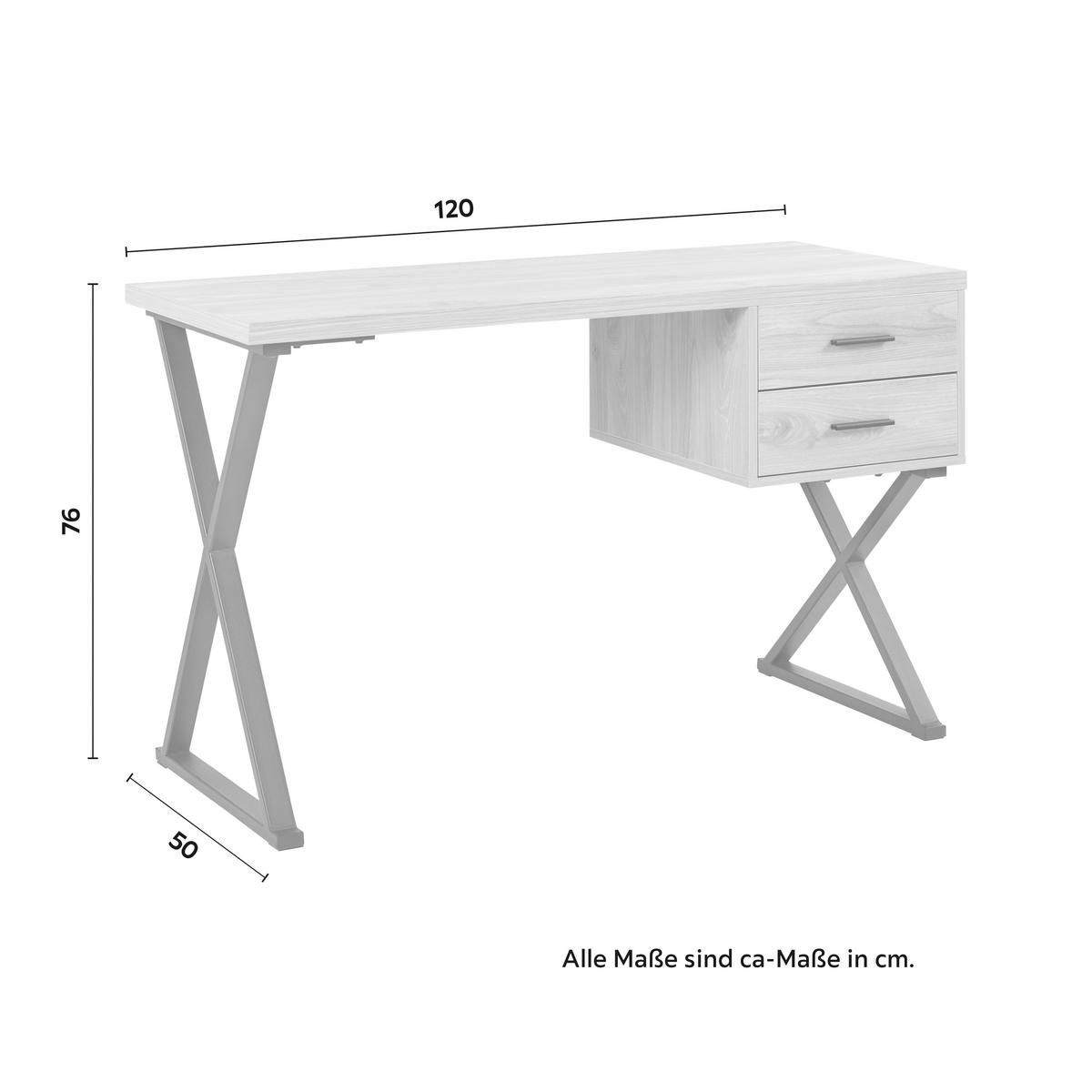 Schreibtisch Jule Eschefarben MDF ca. 120x50 cm - Eschefarben/Schwarz, MODERN, Metall (120/50/76cm) - Bessagi Home