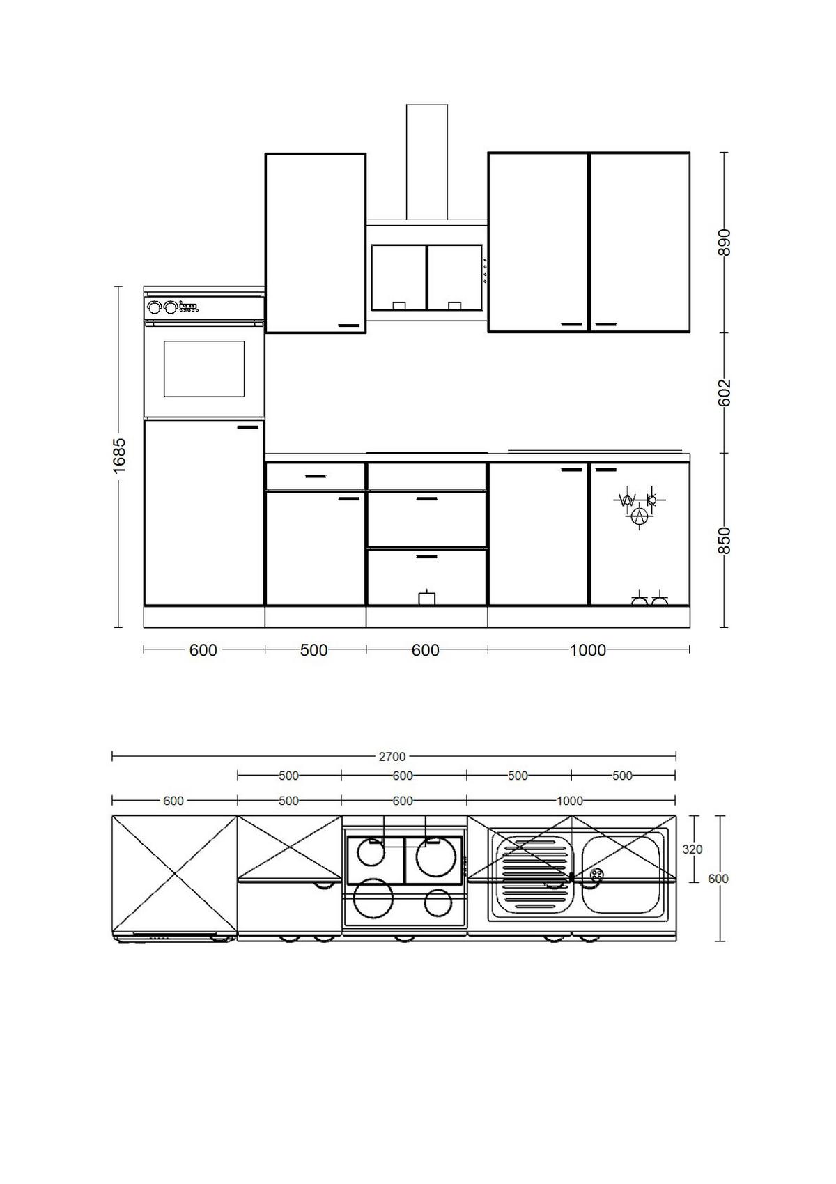 Blok Kuhinja S Aparatima Lucca 270 Cm - sivo-smeđa/bijela, Konvencionalno, drvni materijal/plastika (270cm) - MID.YOU
