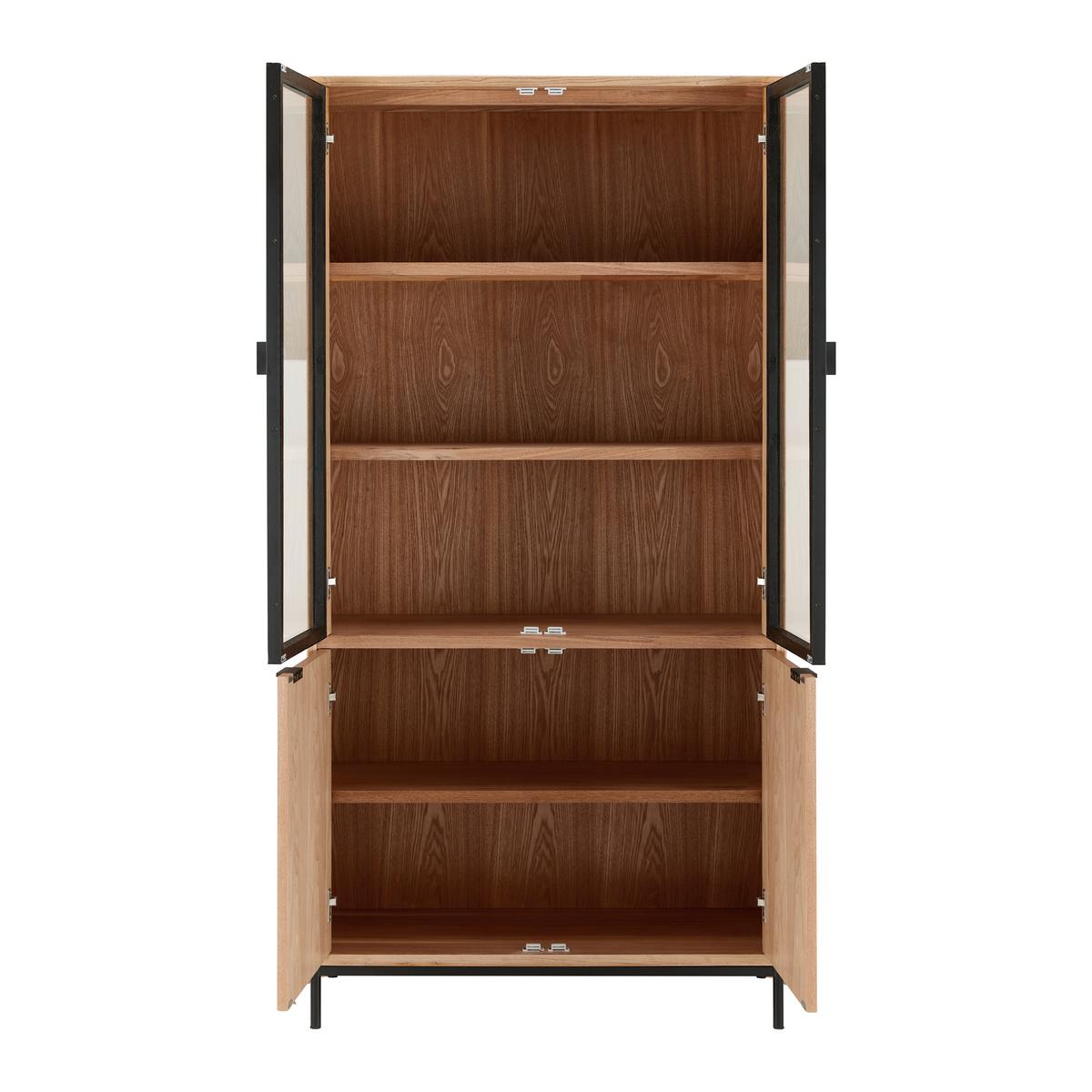 Vitrine Milano Esche furniert Schwarz ca. 90x186 cm - Eschefarben/Schwarz, MODERN, Glas/Holz (90/186/40cm) - Bessagi Home