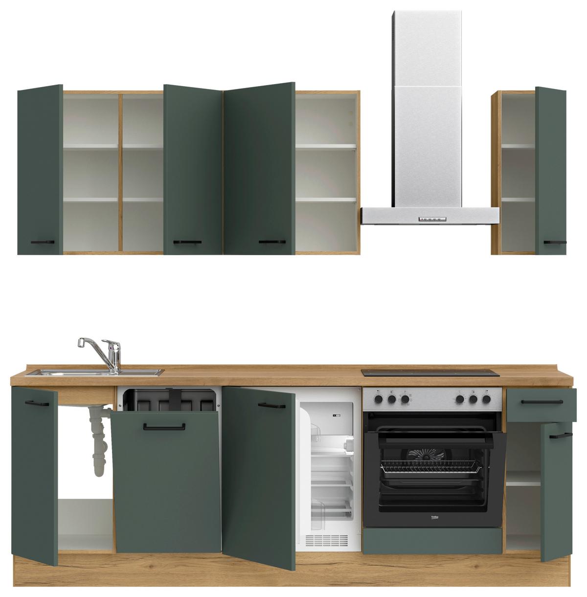 Küchenblock Easytouch m. Geräten Dunkelgrün - Dunkelgrün/Eichefarben, MODERN, Holzwerkstoff/Metall (240cm) - Nobilia