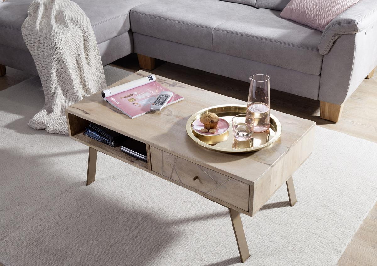 Couchtisch "Sikar" ca. 95x50 cm, aus Mango - Braun, Design, Holz/Metall (95/50/42cm) - MID.YOU