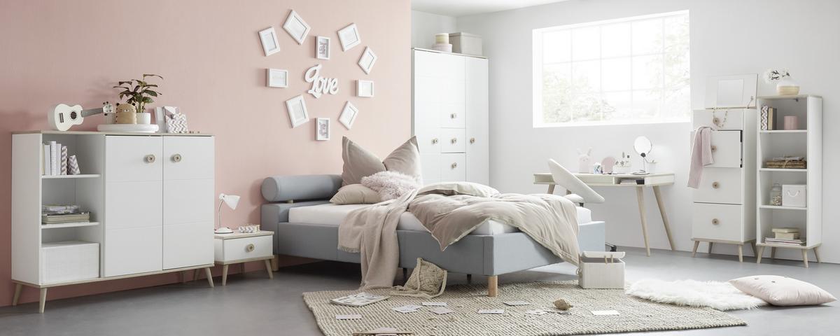 Nachtkästchen in Weiss - Weiss/Eichefarben, Modern, Holz/Holzwerkstoff (52/40/38cm) - Mömax