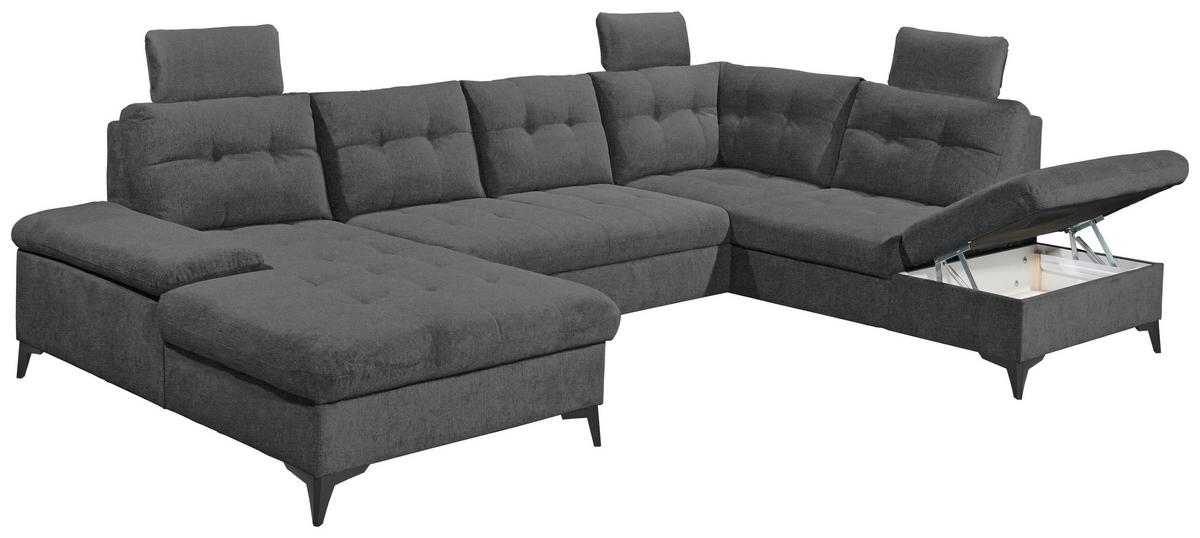 Wohnlandschaft Durban U ca. 170x324x218cm Graphit - Graphitfarben/Schwarz, KONVENTIONELL, Kunststoff/Textil (170/324/218cm) - MID.YOU